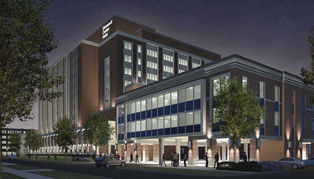 elmwood center rendering at night