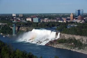 Niagara Falls against Buffalo skyline