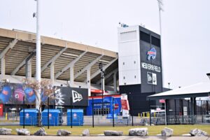 Photo of the outside of the Buffalo Bills football stadium