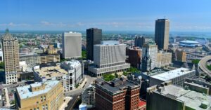 Aerial view of a city by Richard Cavalleri