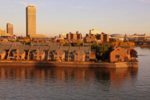 A waterfront skyline of Buffalo New York apartments as Ellicott Development lists apartments for rent in Buffalo New York