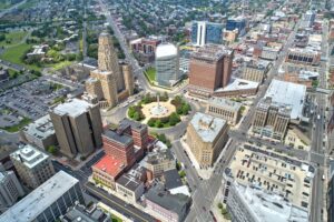 An aerial photo of downtown Buffalo