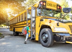 A school bus picking up children for school in Western NY