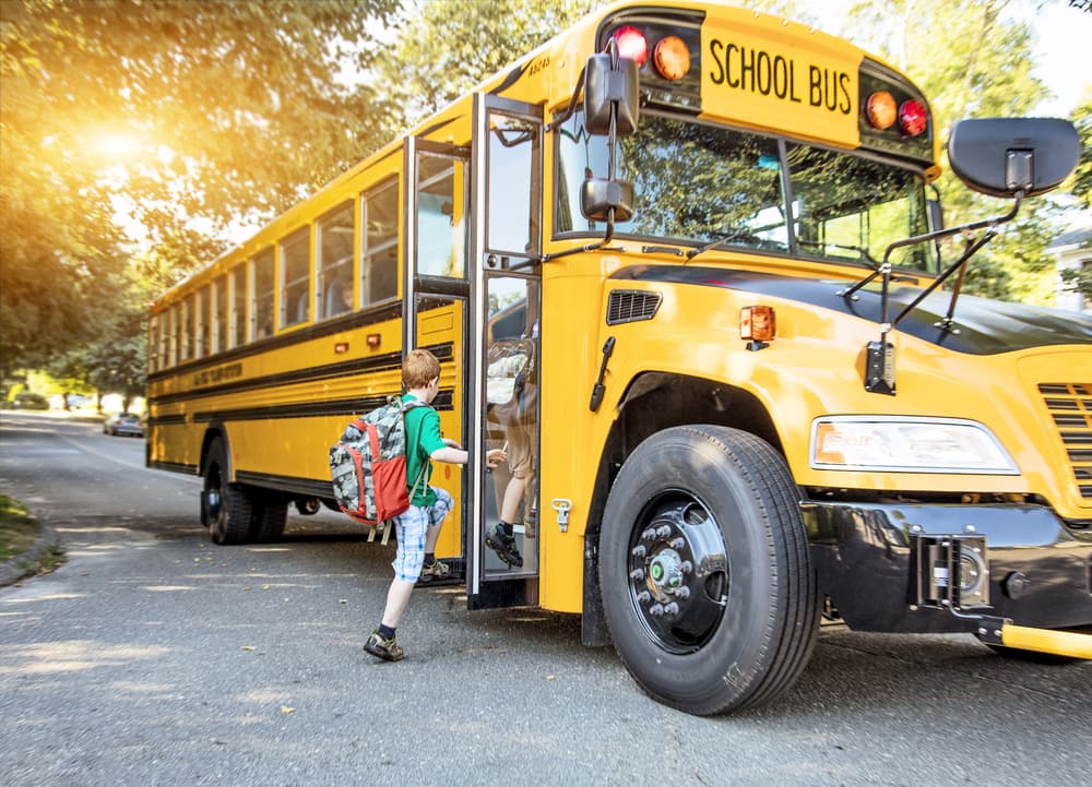 A school bus picking up children for school in Western NY